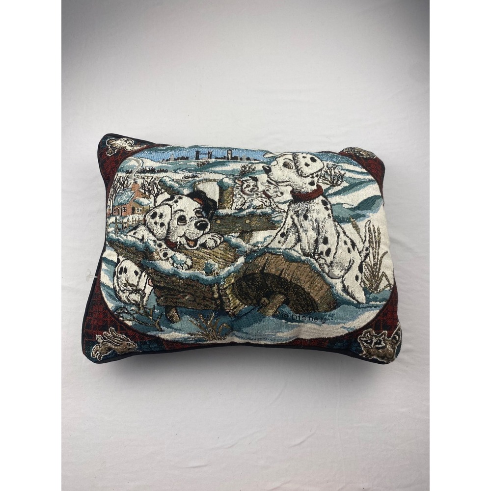 Vintage Disney 101 Dalmatians Woven Tapestry Throw Pillow Winter Scene
